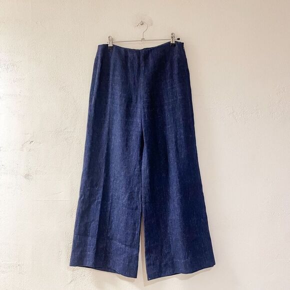Theory Terena B Wide-Leg Linen Pants in Blue Size 2 - Picture 2 of 9